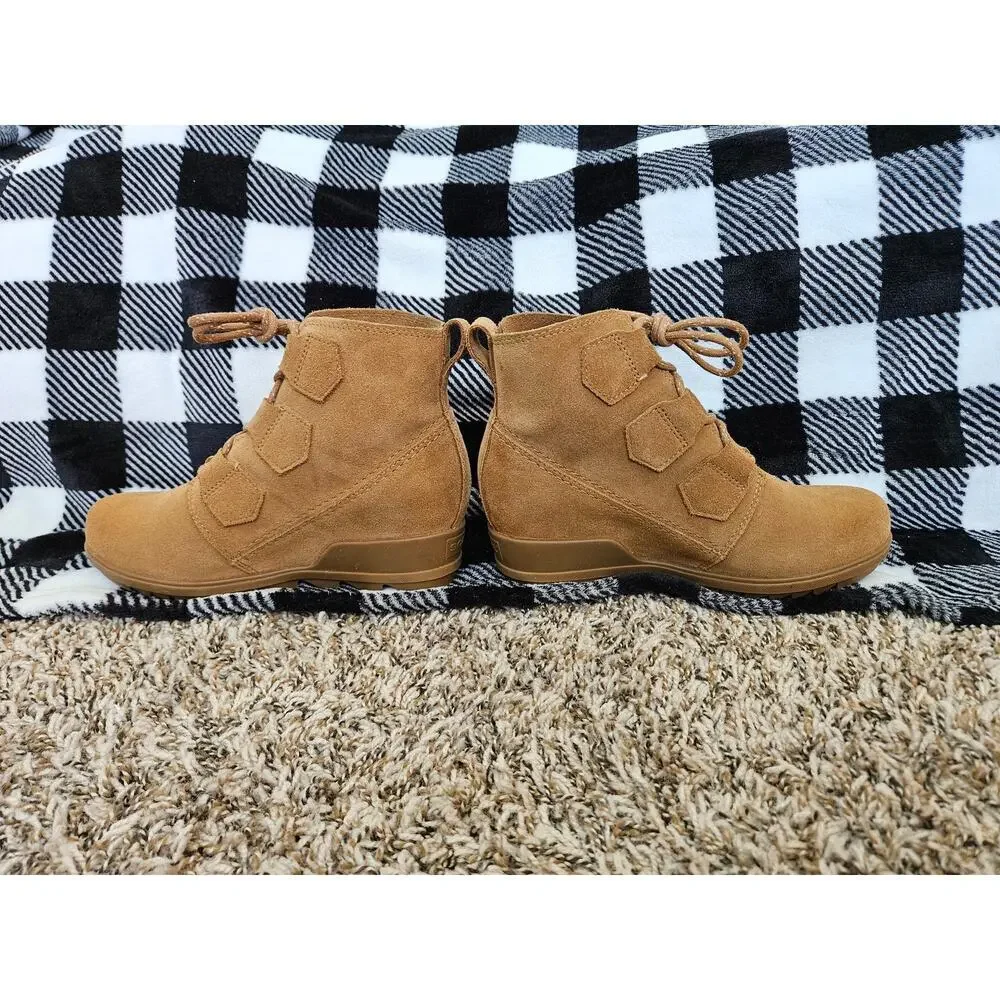 Sorel Evie Ankle Bootie Womens 6.5 Camel Suede Lace Up Wedge Boots